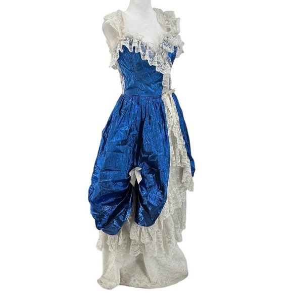 Loralie Vintage 80s Blue Lame & Lace Party Prom Dress Asymmetrical Womens Size ? - Picture 7 of 13